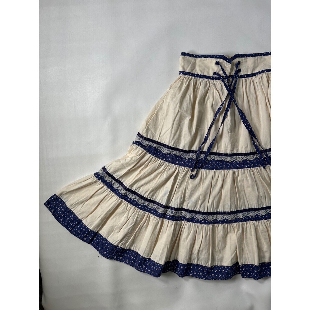 2! VTG Gunne Sax Jessicas Gunnies Boho Prairie Maxi Skirt Blue Floral Tier Lace - Picture 3 of 16